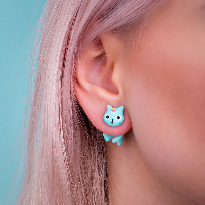 Polymer Clay Earring / Unicorn Cat