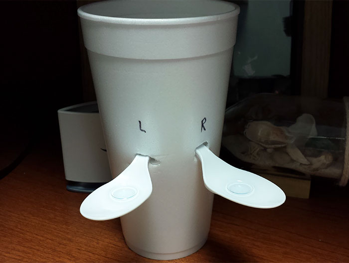 My Coworker Forgot Her Contact Lens Case, So She Improvised