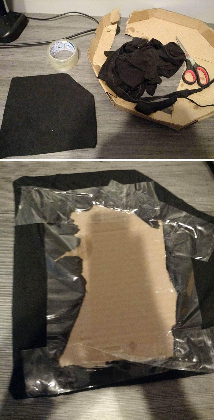 I Needed A Mousepad So I Made One Out Of A Pizza Box And A Shirt