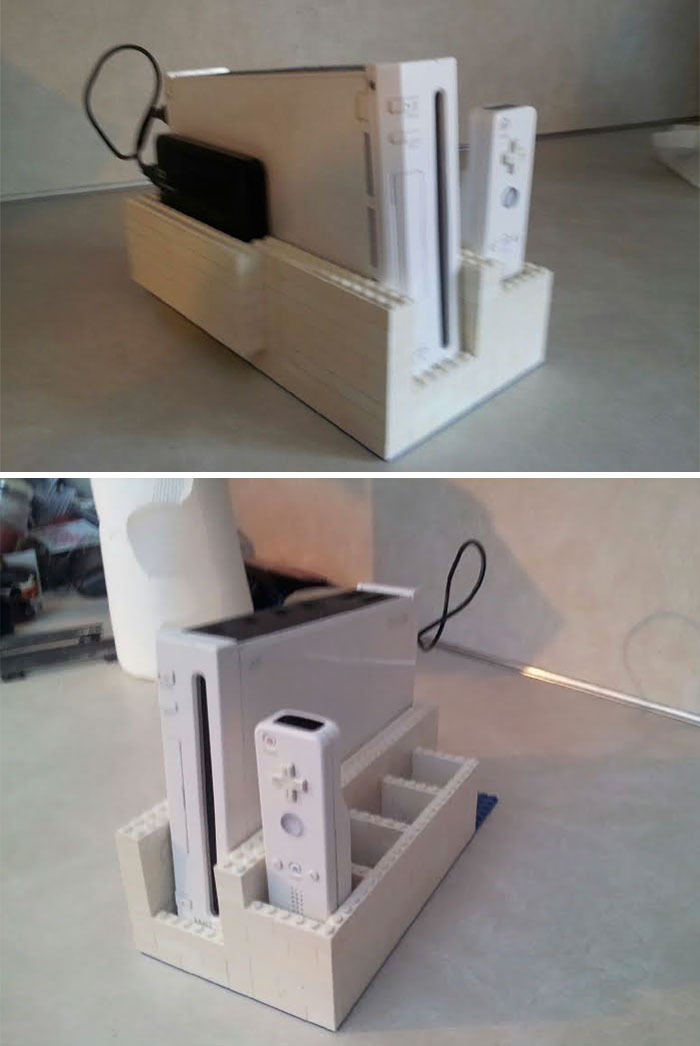 The Used Wii We Ordered Didn't Have A Stand, So We Made Our Own Out Of Legos