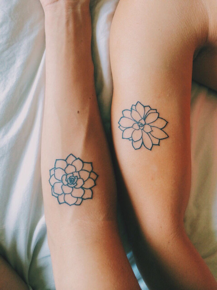 Two arms featuring minimalist succulent tattoos, showcasing unique succulent tattoo ideas.
