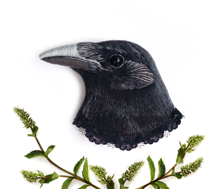 Embroidered Bird Brooches By Paulina Bartnik