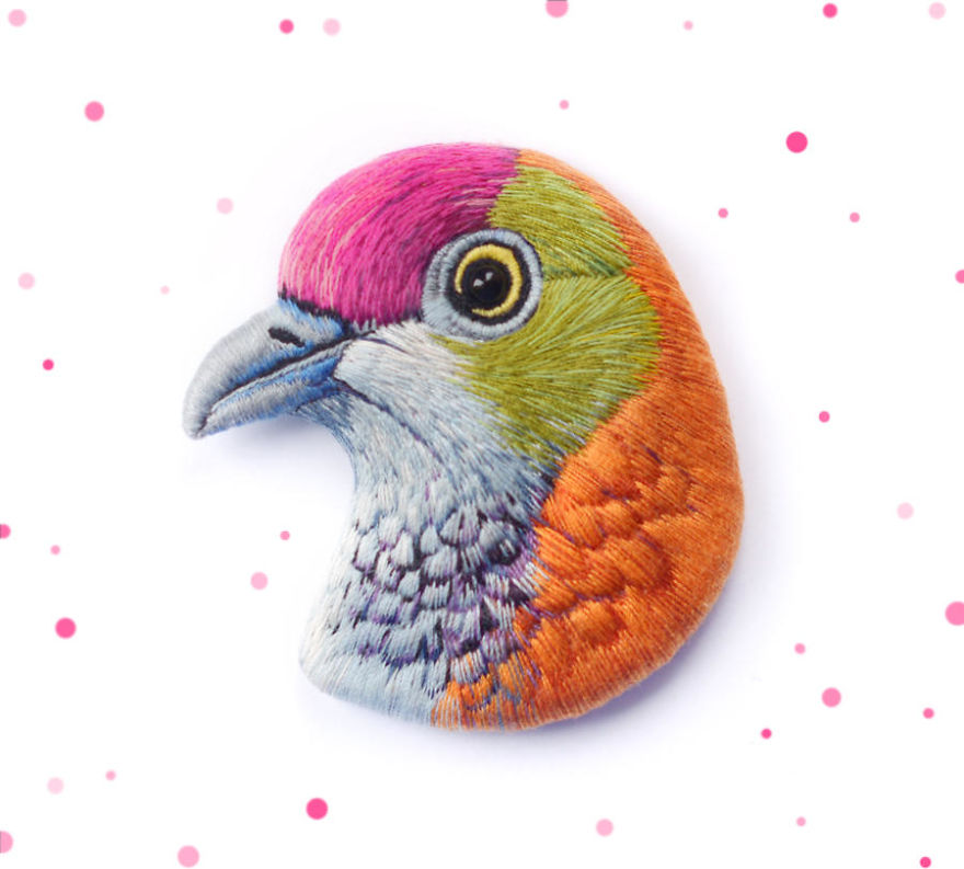 Embroidered Bird Brooches By Paulina Bartnik