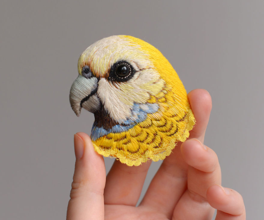Embroidered Bird Brooches By Paulina Bartnik