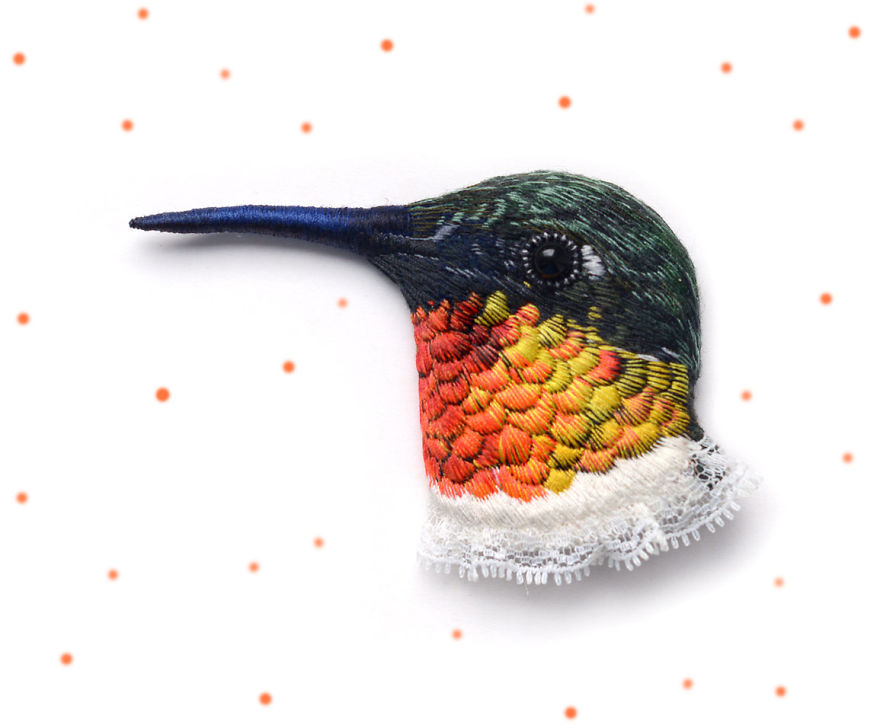 Embroidered Bird Brooches By Paulina Bartnik