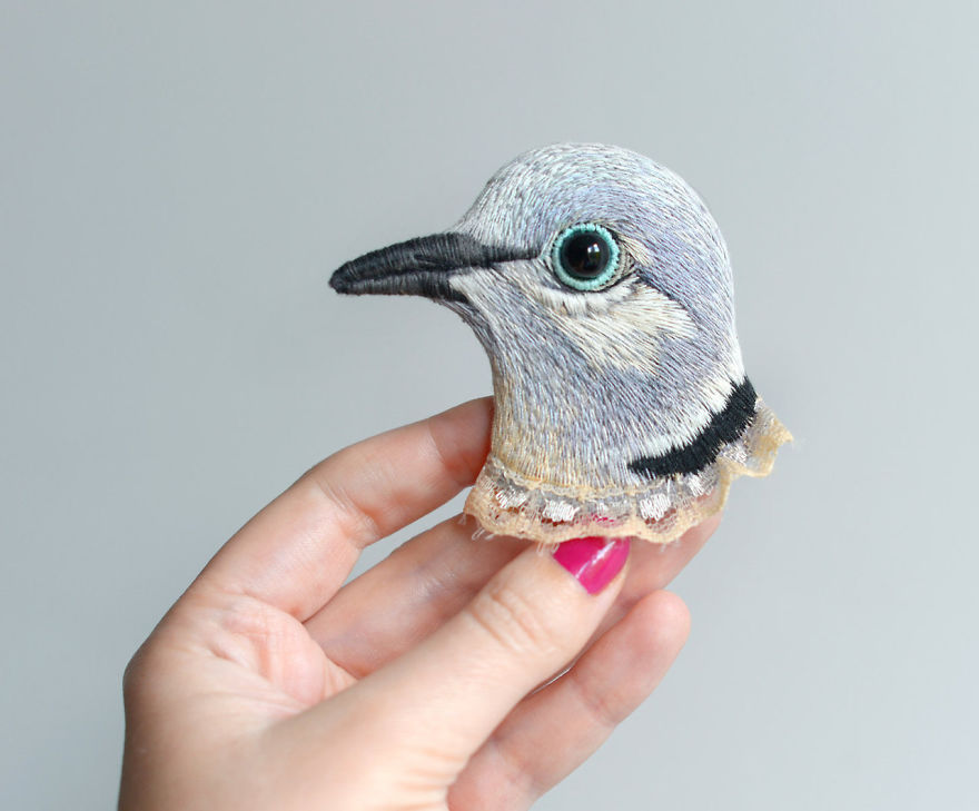 Embroidered Bird Brooches By Paulina Bartnik