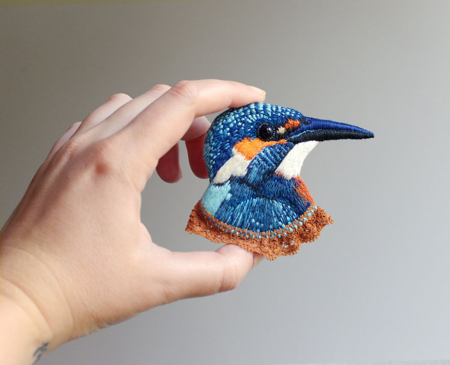 Embroidered Bird Brooches By Paulina Bartnik