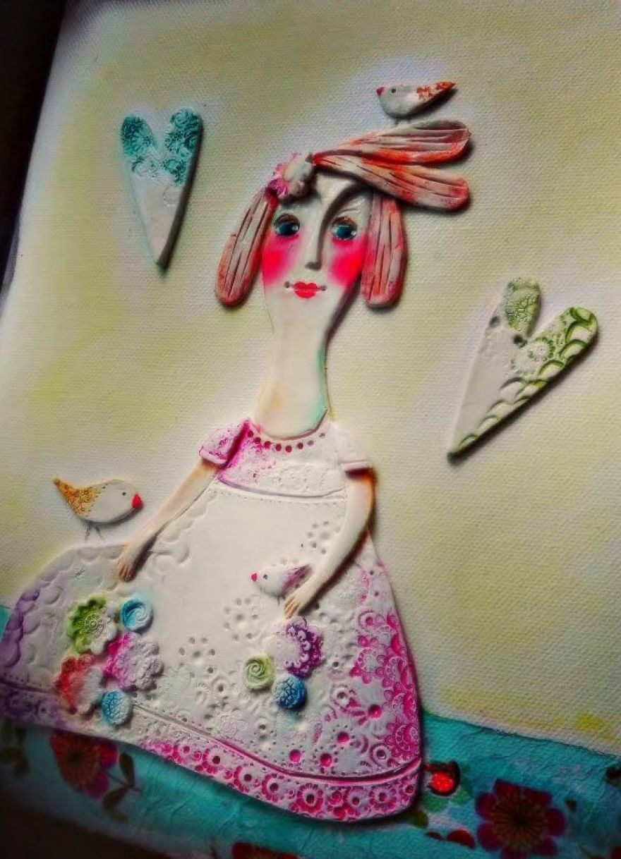 I Create Whimsical Art Out Of Air Dry Clay, Paper, And Water Color Paint