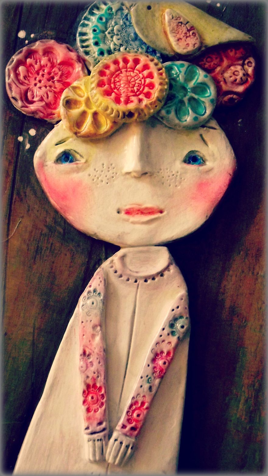 I Create Whimsical Art Out Of Air Dry Clay, Paper, And Water Color Paint
