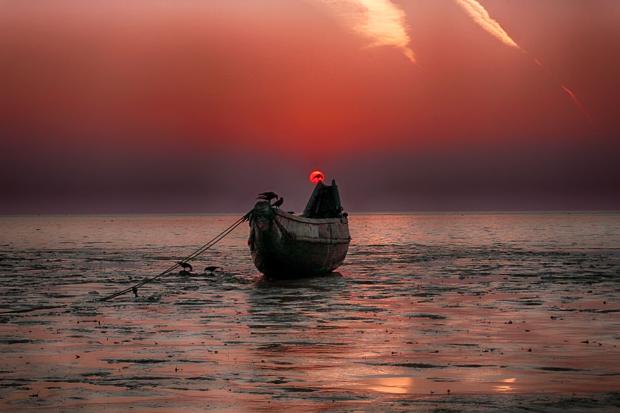 Sun Set Behind The Creow - Kattali Beach, Chittagong, Bangladesh