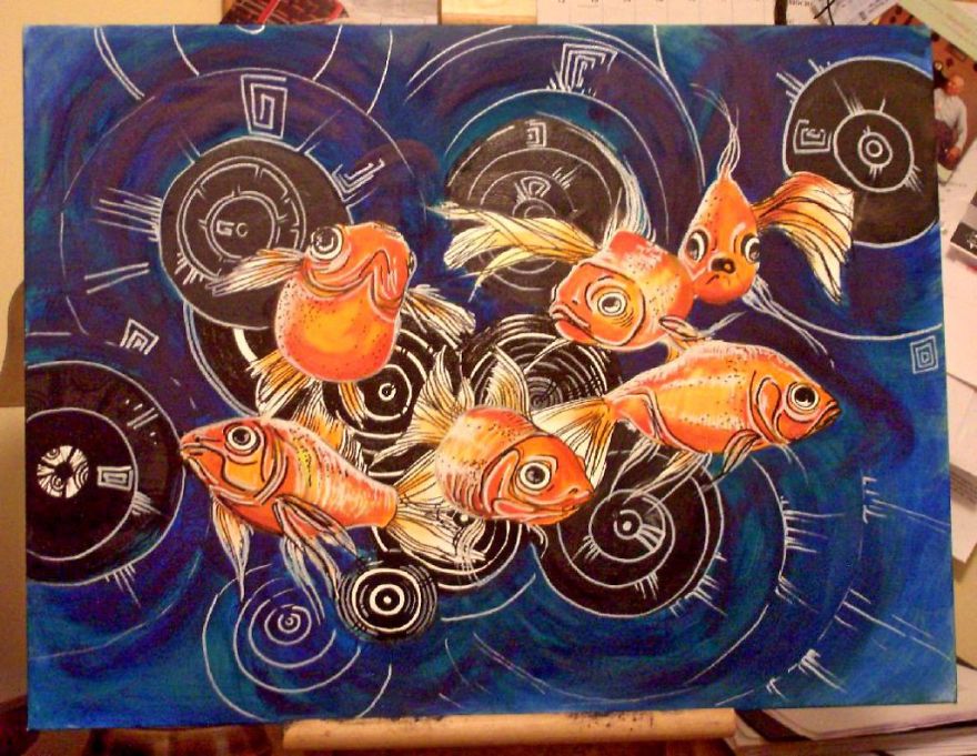 Acrylic On Canvas With A Help Of A Hairdryer