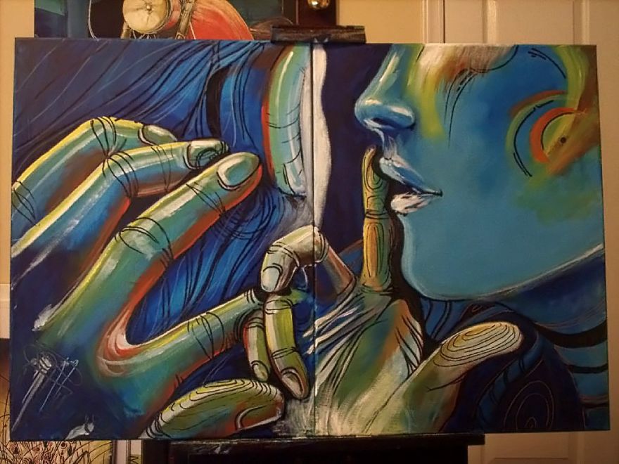 Acrylic On Canvas With A Help Of A Hairdryer