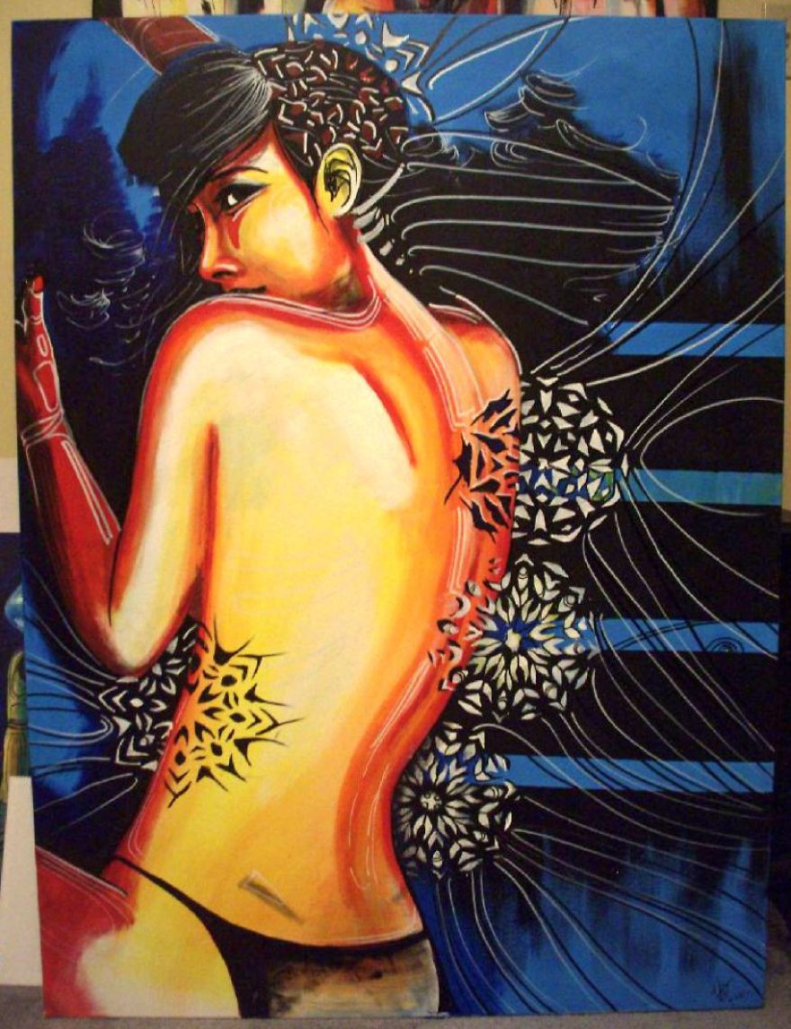 Acrylic On Canvas With A Help Of A Hairdryer