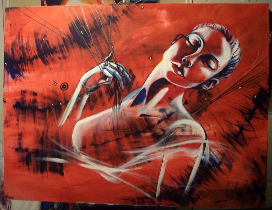 Acrylic On Canvas With A Help Of A Hairdryer