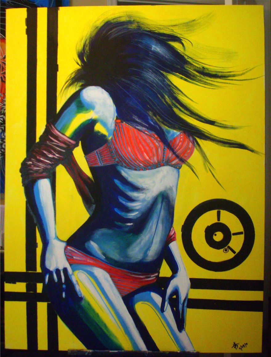 Acrylic On Canvas With A Help Of A Hairdryer