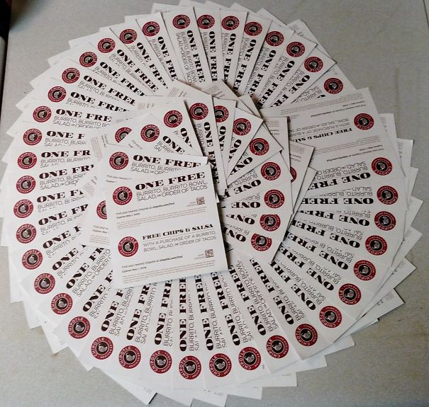 When Chipotle Mails Free Burrito Coupons, My Husband And I Shamelessly Check The Mailbox Recycling Around Our Apartment For Discards. Today's Search Went Pretty Well