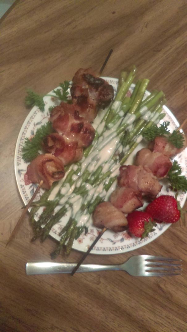 Whenever I Asked My Husband What He Wanted For Dinner He Always Answered, "Bacon-Wrapped Shrimp And Asparagus With Hollandaise Sauce" Just To F*ck With Me. Today I Served Him This