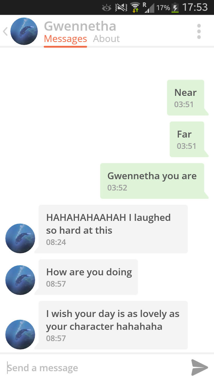 man flirting with woman using her name as a pun 