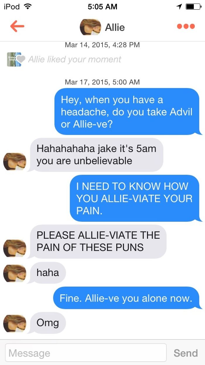 man flirting with woman using her name as a pun 