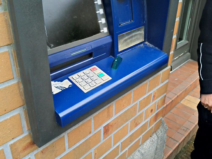 I Always Check The ATM Before Withdrawing Money. Panel Under The Screen Came Off As Well. The Panel Contained A Camera. The Green Piece In The Picture Was Over The Card Slot And Scans You Credit Card