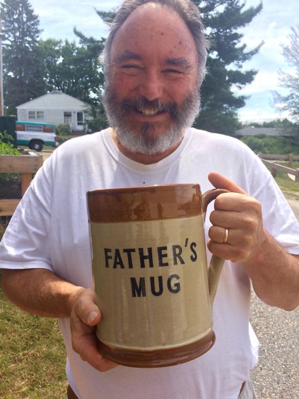 My Dad With The Ridiculous Thrifted Mug I Got Him