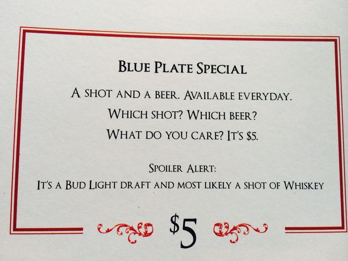 Goddamnit Bar Menu, You Had Me At Shot And A Beer