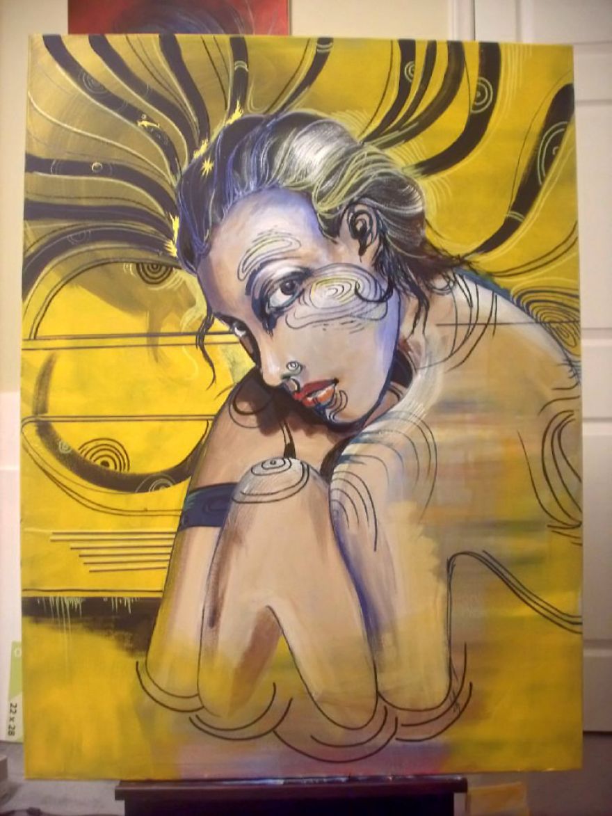 Acrylic On Canvas With A Help Of A Hairdryer