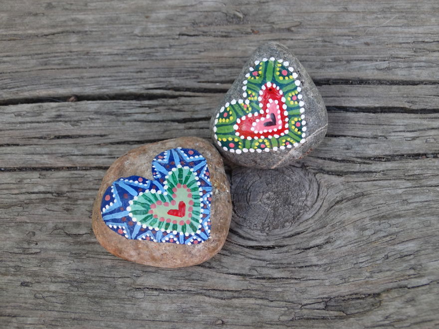 Heavy, Colourful Rock Art... In Other Words, More Painted Hearts On Rocks