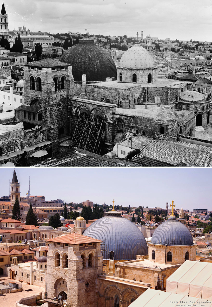 Rooftops Of The Christian Quarter: Dominated By The Two Domes Of The Church Of The Holy Sepulchre, One Of The Holiest Sites In Christianity, Believed To Be Where Jesus Was Crucified, Buried And Resurrected