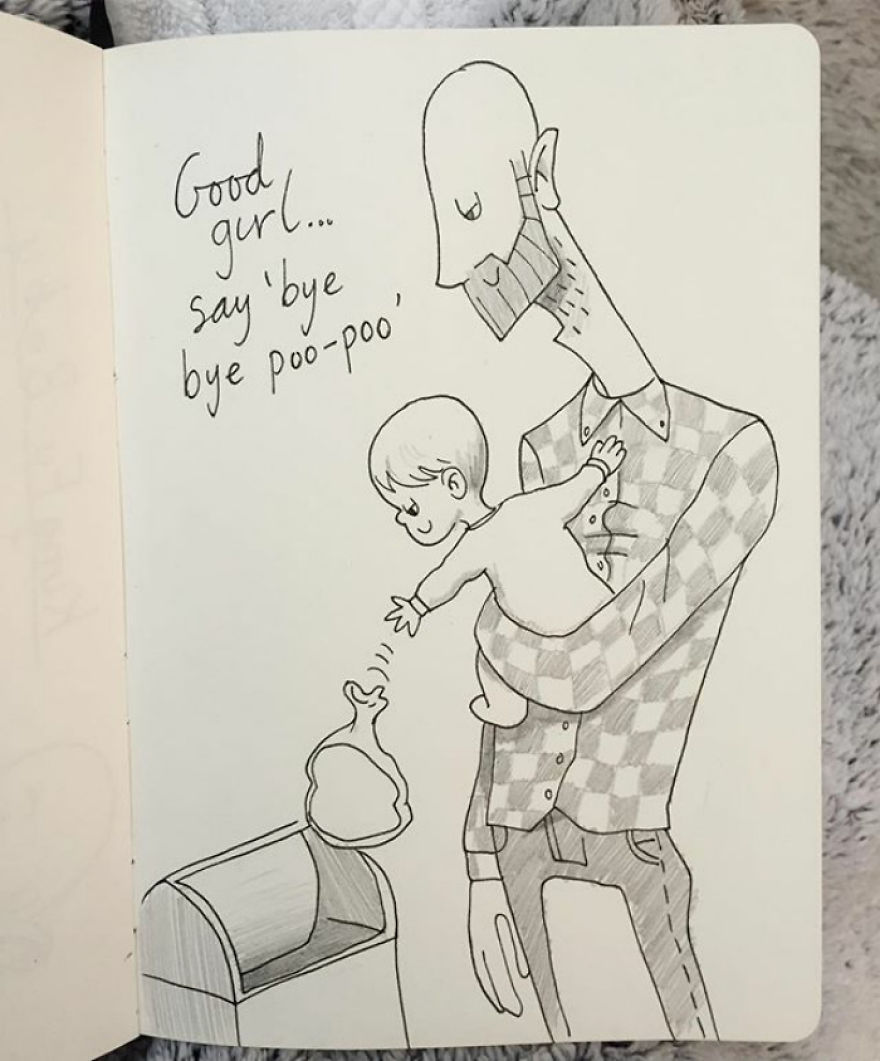 Poppy Helps Me Throw Her Nappies (Diapers) Away. I Say 'bye Bye Poo-Poo' And She Drops The Bag Into The Bin