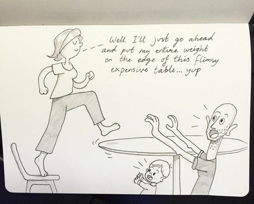 So We Have This Nice Table From Habitat And Kellie Decided Whilst Changing The Batteries In The Smoke Alarm That It Would Be Totally Fine To Stand Right On The Edge Of It. It Didn't End Well, Folks