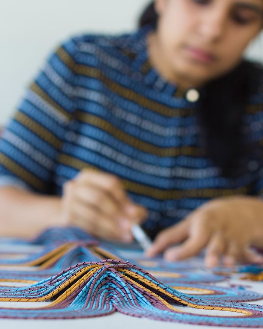 Geometric 3d Paper Tapestries Made With Curled Paper Strips