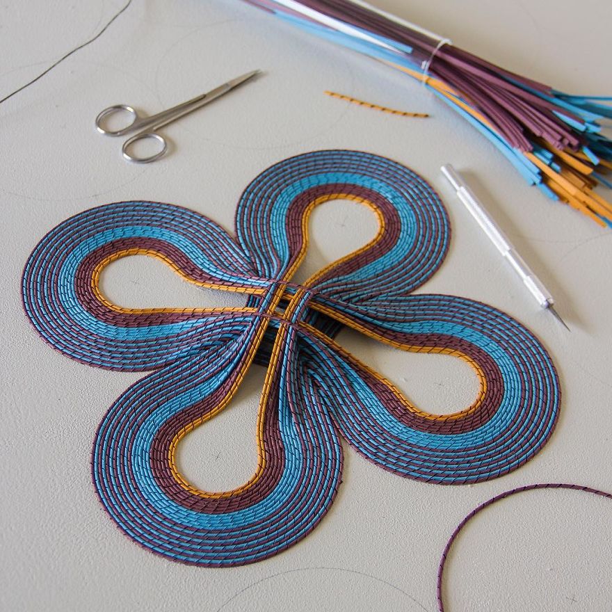 Geometric 3d Paper Tapestries Made With Curled Paper Strips