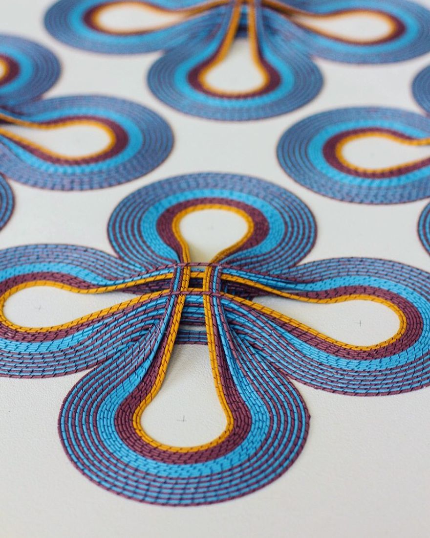 Geometric 3d Paper Tapestries Made With Curled Paper Strips