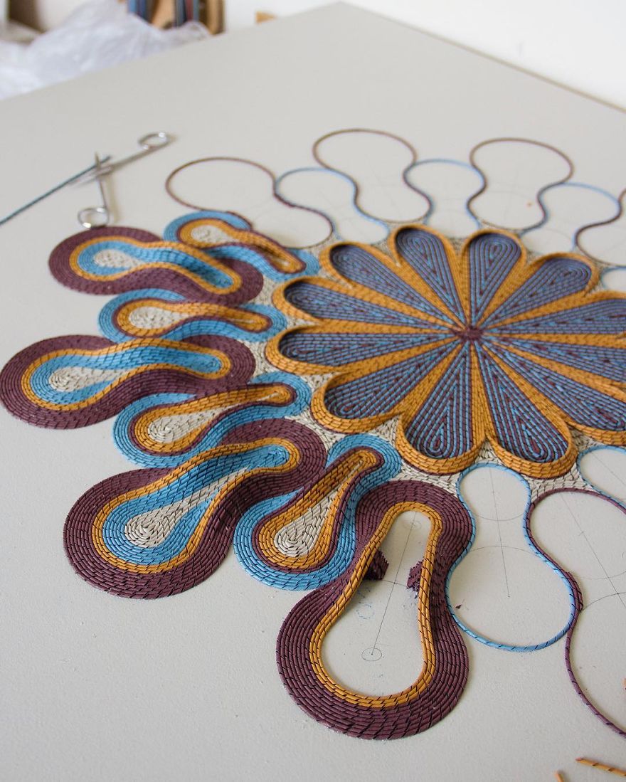 Geometric 3d Paper Tapestries Made With Curled Paper Strips