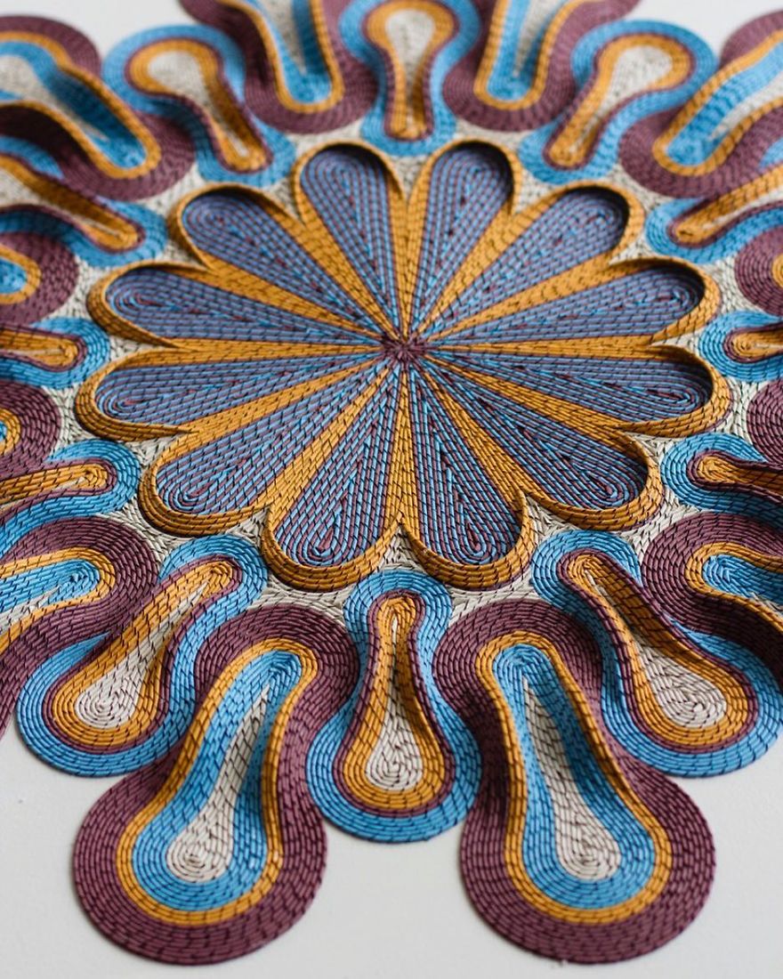 Geometric 3d Paper Tapestries Made With Curled Paper Strips