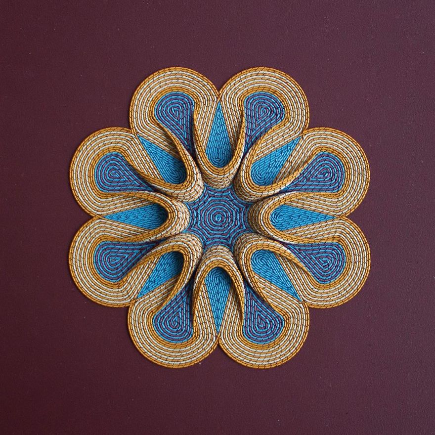 Geometric 3d Paper Tapestries Made With Curled Paper Strips