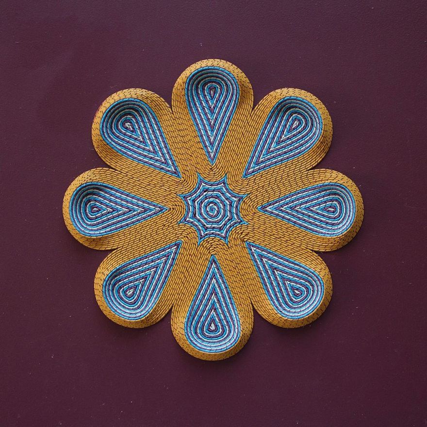 Geometric 3d Paper Tapestries Made With Curled Paper Strips