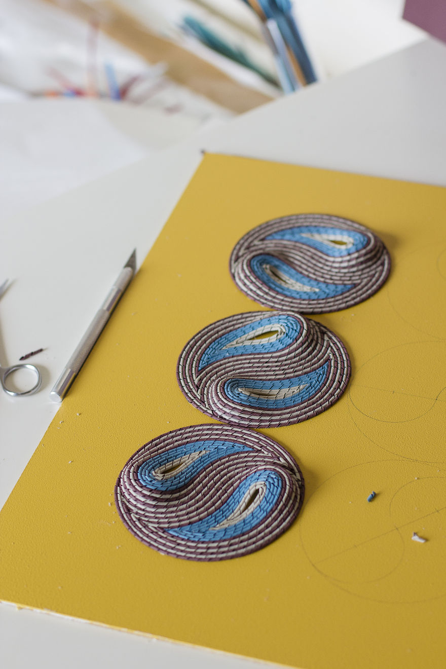 Geometric 3d Paper Tapestries Made With Curled Paper Strips