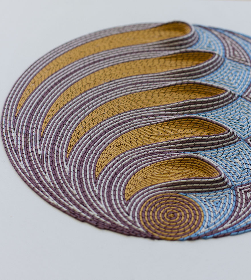 Geometric 3d Paper Tapestries Made With Curled Paper Strips