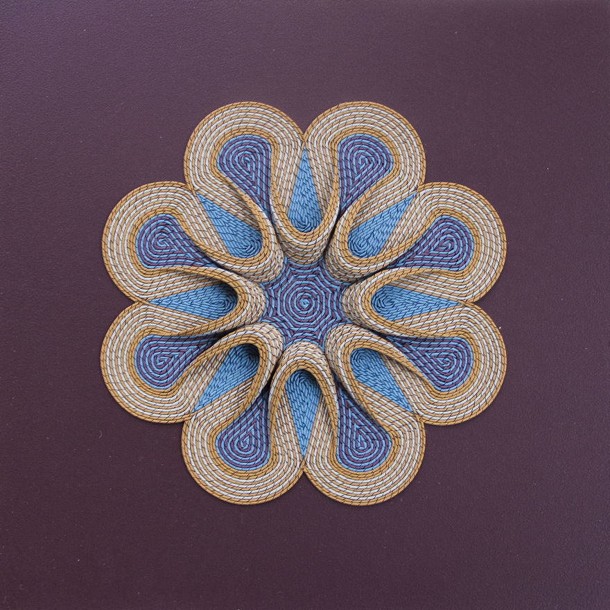 Geometric 3d Paper Tapestries Made With Curled Paper Strips