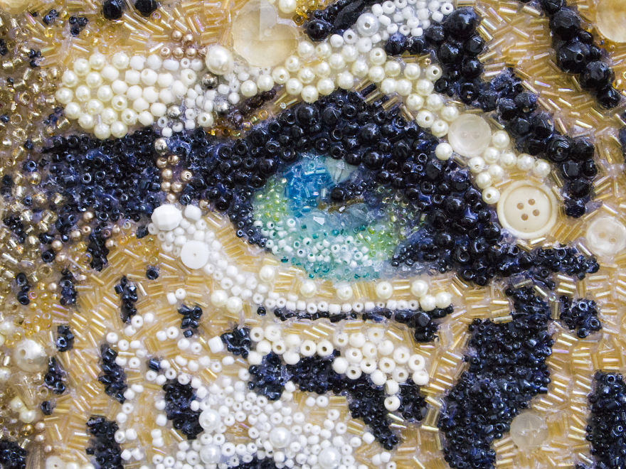 I Created This Leopard Using Just Beads And Buttons