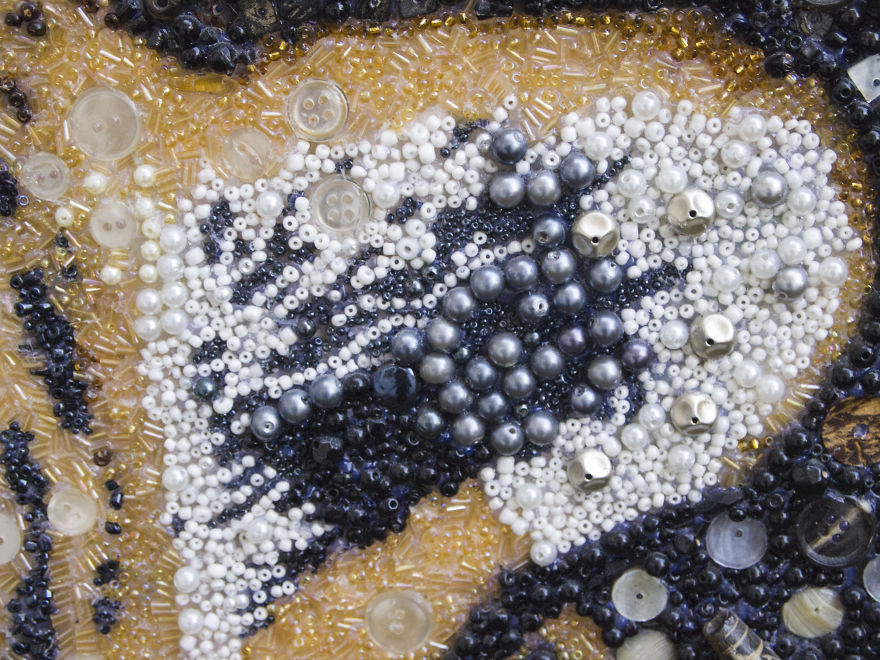 I Created This Leopard Using Just Beads And Buttons