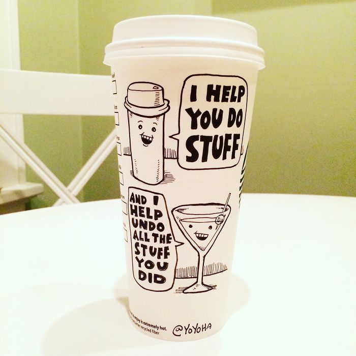 I Draw Cartoons Every Day, Sometimes On Coffee Cups