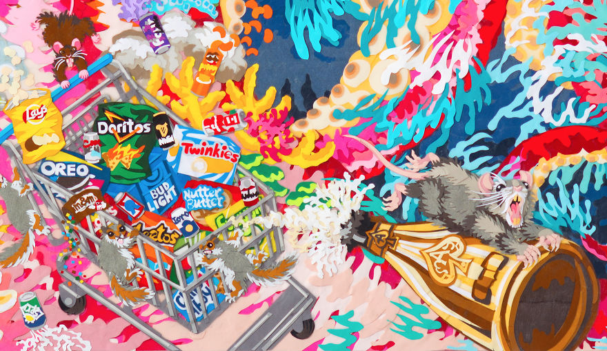 We Made This 3ft X 8ft Giant Squid Collage With Thousands Of Pieces Of Hand Cut Paper! We Made This 3ft X 8ft Giant Squid Collage With Thousands Of Pieces Of Hand Cut Paper!