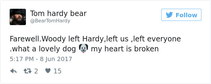 Tom Hardy Posts Emotional Tribute For His Dog Who Just Passed Away, And People Are Drowning In Tears Tom Hardy Posts Emotional Tribute For His Dog Who Just Passed Away, And People Are Drowning In Tears