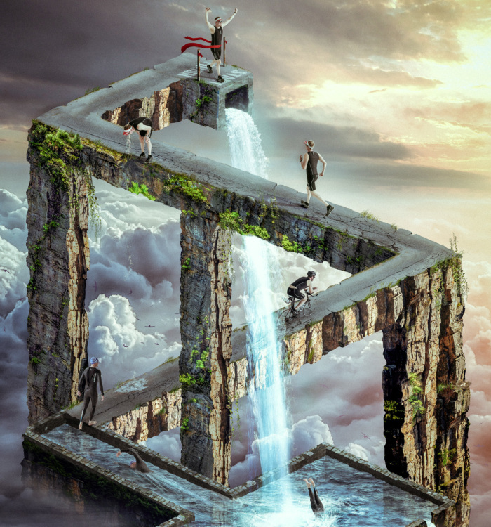 I Created M.C. Escher-Inspired Image About Painfully Long Endless Triathlon