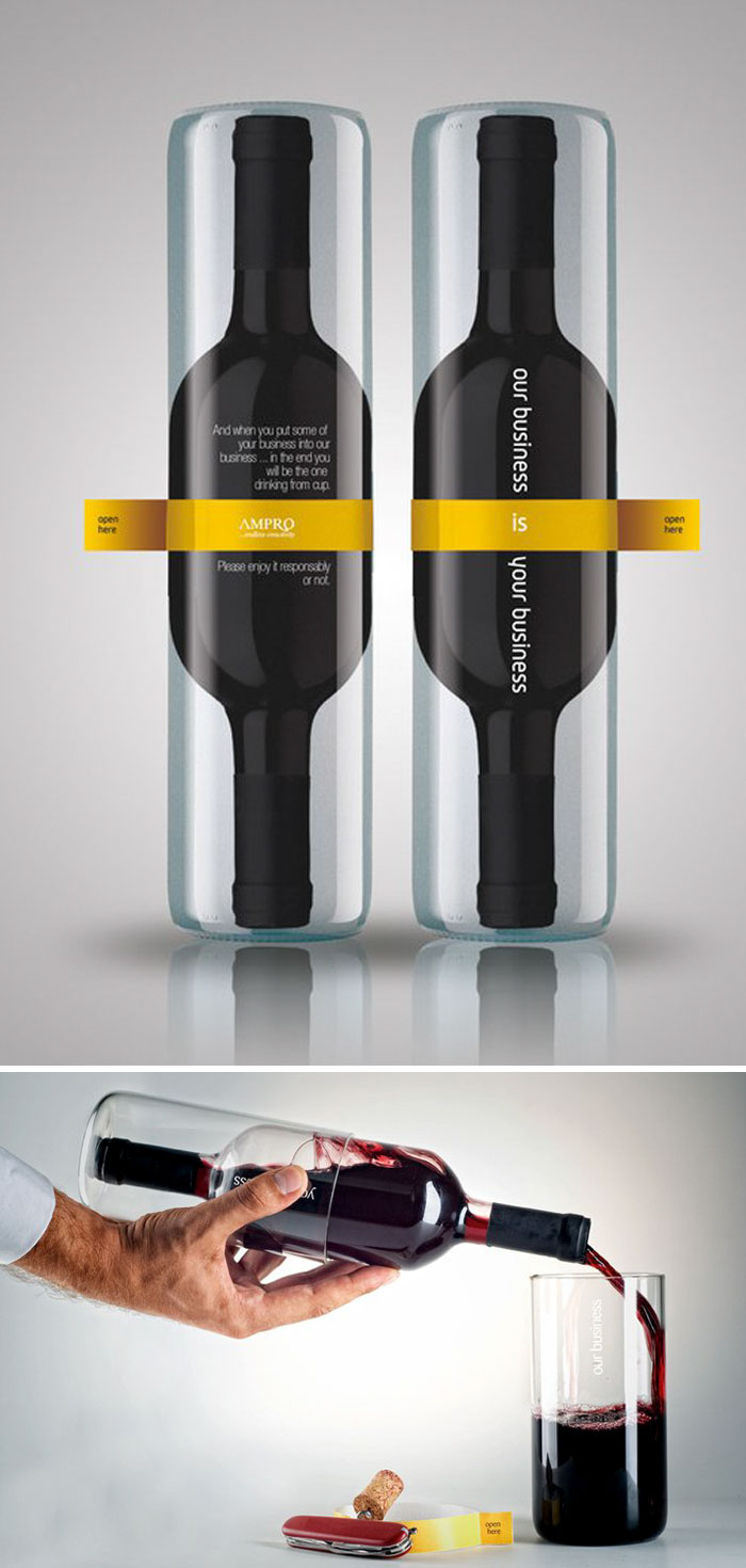 Wine Bottle Packaging That Creates Two Drinking Glasses