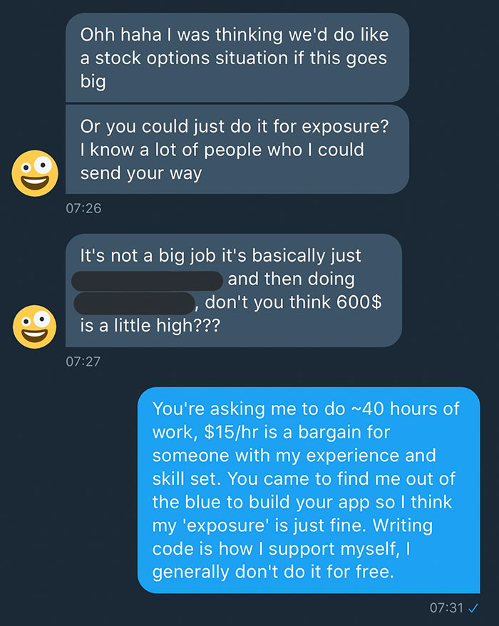 This Programmer Was Asked To Do ~40 Hours Work For Free, And His Brilliant Response Goes Viral This Programmer Was Asked To Do ~40 Hours Work For Free, And His Brilliant Response Goes Viral