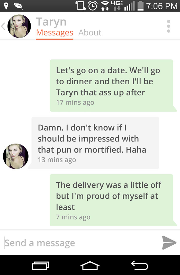 man flirting with woman using her name as a pun 